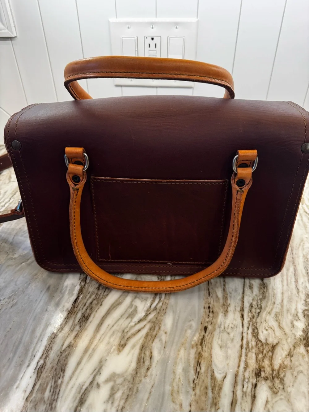 Saddleback Leather Satchel Bag - chestnut Brown with Tan Handles